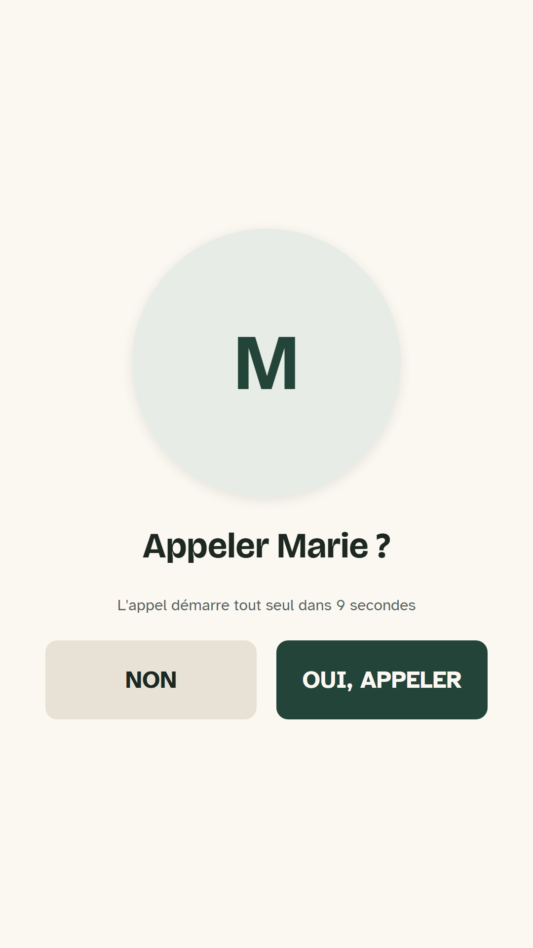 La borne demande confirmation : appeler Marie ?